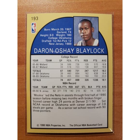 Mookie Blaylock 1990-1991 NBA Hoops #193 - Rookie - New Jersey Nets - Fresh Pull - Picture 2 of 2